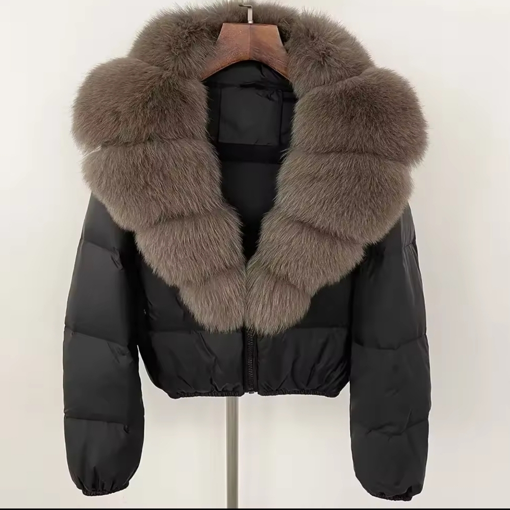 Down Coat Women Winter Real Natural Fox Fur Collar V-neck Thick Warm Duck Down - Picture 1 of 7